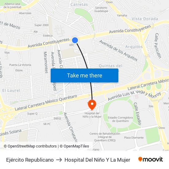 Ejército Republicano to Hospital Del Niño Y La Mujer map