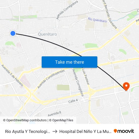 Rio Ayutla Y Tecnologico to Hospital Del Niño Y La Mujer map