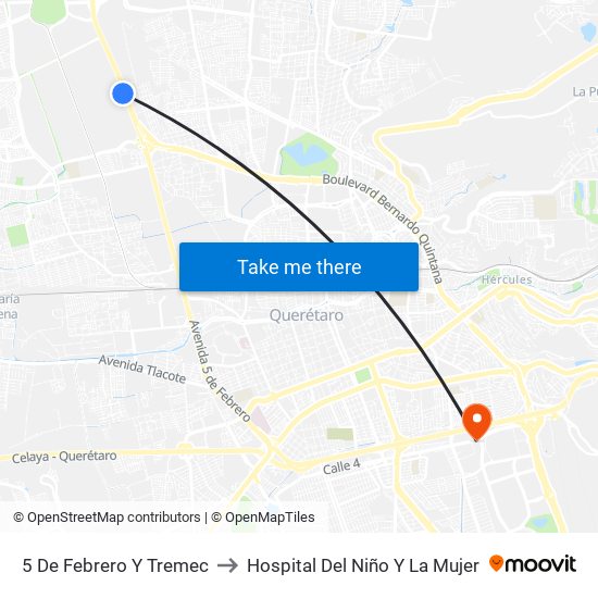 5 De Febrero Y Tremec to Hospital Del Niño Y La Mujer map