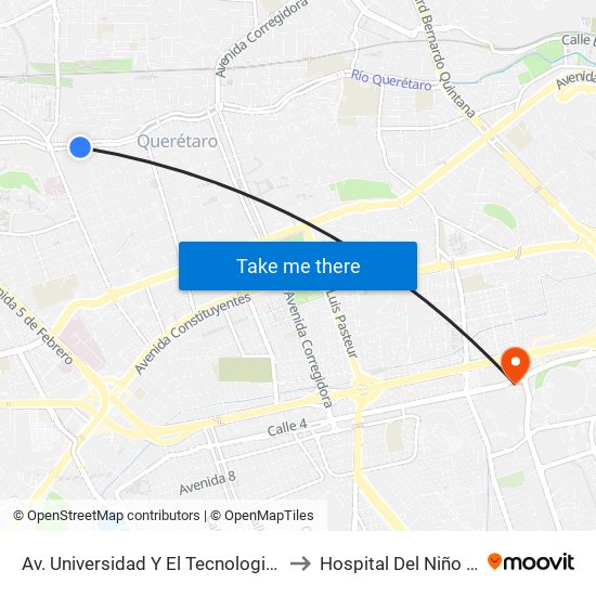 Av. Universidad Y El Tecnologico De Queretaro to Hospital Del Niño Y La Mujer map