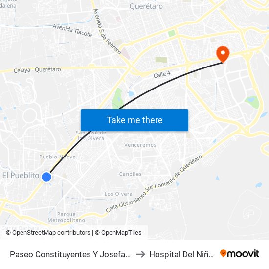 Paseo Constituyentes Y Josefa Ortiz De Dominguez to Hospital Del Niño Y La Mujer map