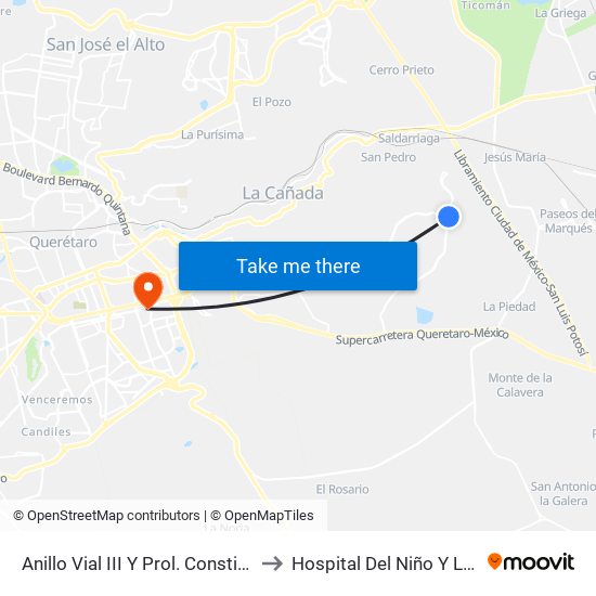 Anillo Vial III Y Prol. Constituyentes to Hospital Del Niño Y La Mujer map