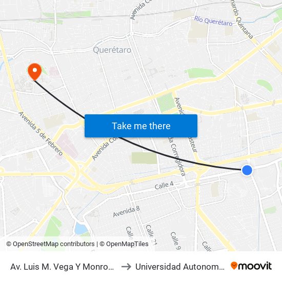 Av. Luis M. Vega Y Monroy Y Av. Magisterio to Universidad Autonoma De Querétaro map