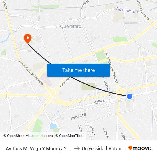 Av. Luis M. Vega Y Monroy Y Paseo De Los Romancero to Universidad Autonoma De Querétaro map