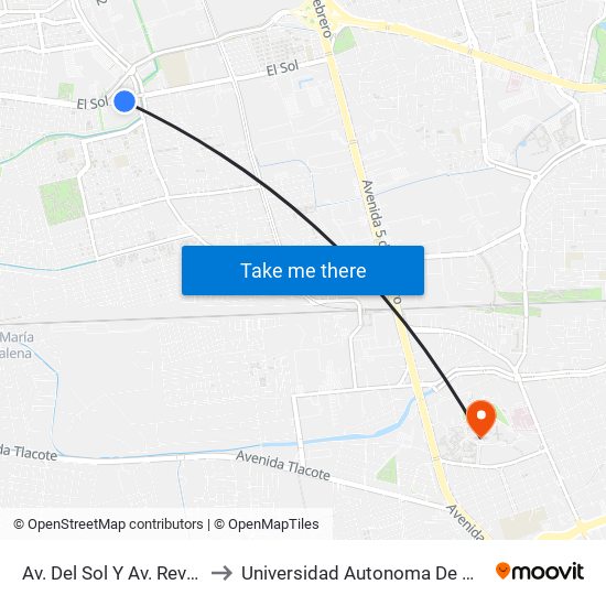 Av. Del Sol Y Av. Revolucion to Universidad Autonoma De Querétaro map
