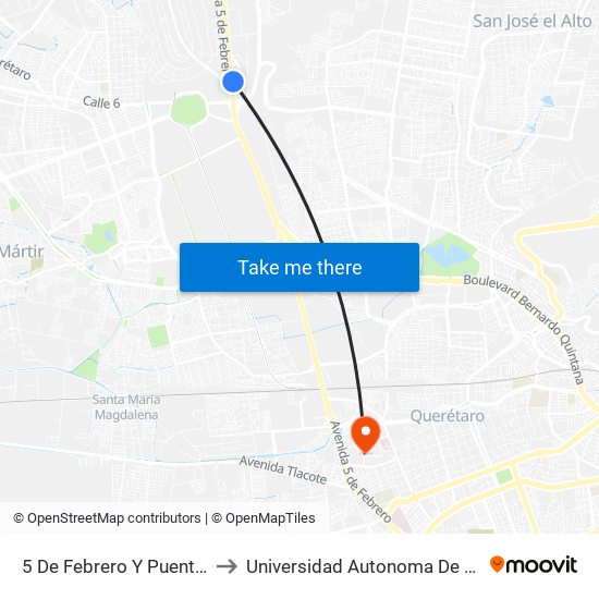 5 De Febrero Y Puente Jurica to Universidad Autonoma De Querétaro map