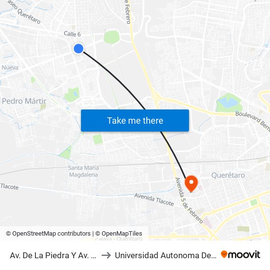 Av. De La Piedra Y Av. De La Luz to Universidad Autonoma De Querétaro map