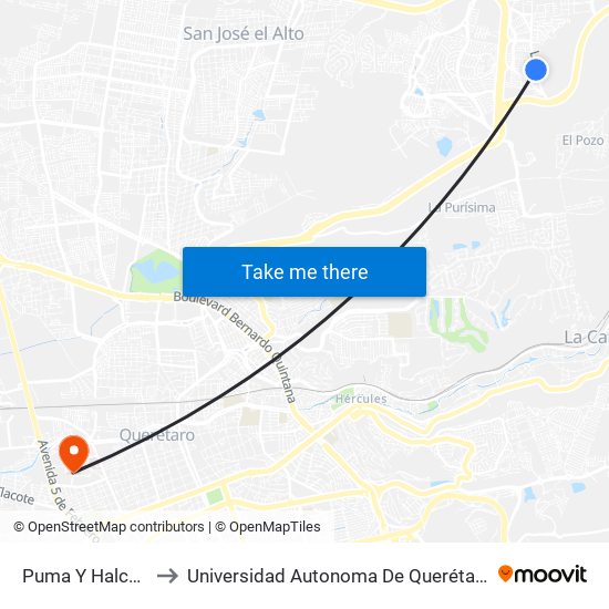 Puma Y Halcón to Universidad Autonoma De Querétaro map