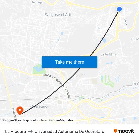 La Pradera to Universidad Autonoma De Querétaro map