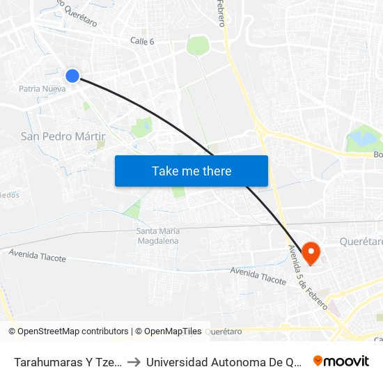 Tarahumaras Y Tzeltales to Universidad Autonoma De Querétaro map