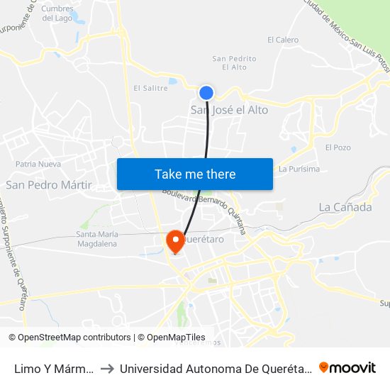 Limo Y Mármol to Universidad Autonoma De Querétaro map