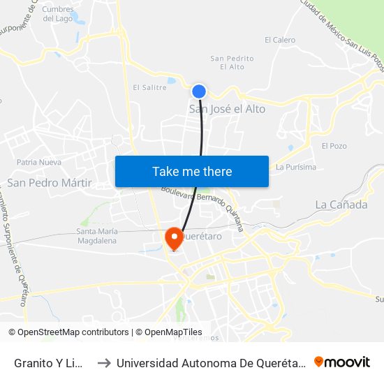 Granito Y Limo to Universidad Autonoma De Querétaro map