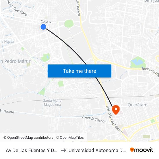 Av De Las Fuentes Y De La Nieve to Universidad Autonoma De Querétaro map