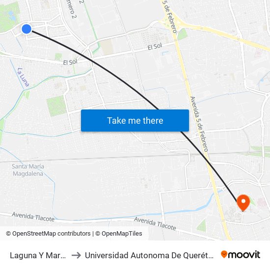 Laguna Y Mares to Universidad Autonoma De Querétaro map