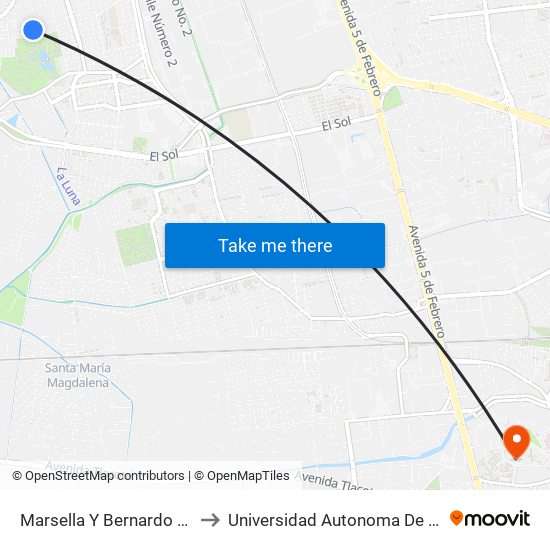 Marsella Y Bernardo De Siena to Universidad Autonoma De Querétaro map