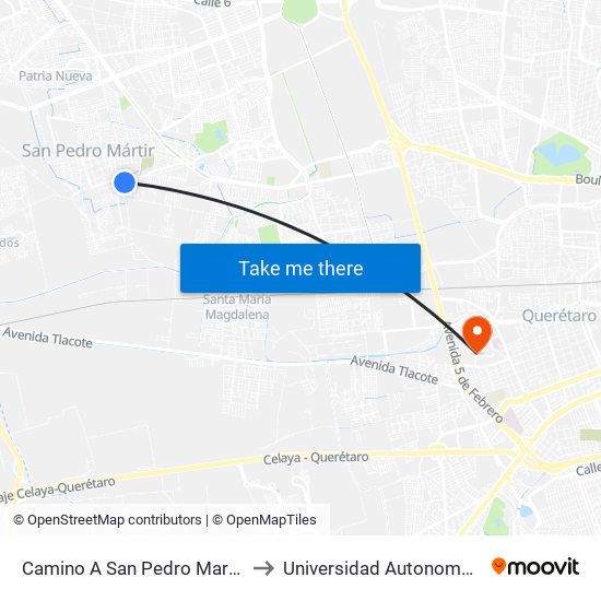 Camino A San Pedro Martir Y Valle Verde to Universidad Autonoma De Querétaro map