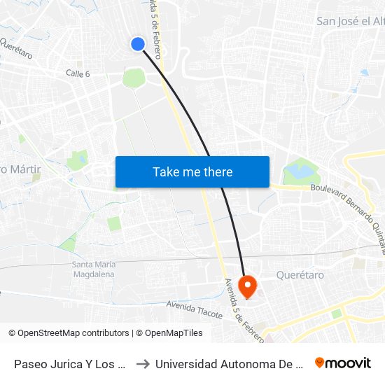 Paseo Jurica Y Los Fresnos to Universidad Autonoma De Querétaro map