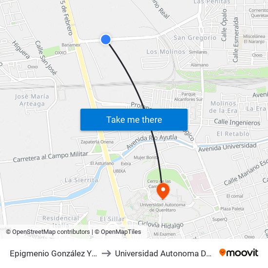 Epigmenio González Y Acceso 3 to Universidad Autonoma De Querétaro map