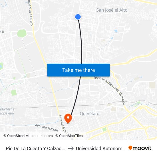 Pie De La Cuesta Y Calzada De La Amargura to Universidad Autonoma De Querétaro map