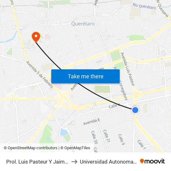 Prol. Luis Pasteur Y Jaime Torres Bodet to Universidad Autonoma De Querétaro map