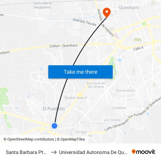 Santa Barbara Pte-Ote to Universidad Autonoma De Querétaro map