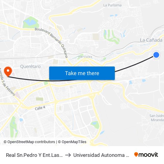 Real Sn.Pedro Y Ent.Las Avestruces to Universidad Autonoma De Querétaro map
