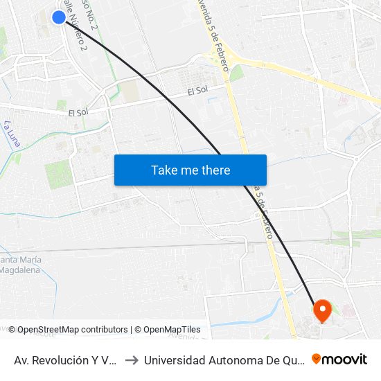 Av. Revolución Y Verona to Universidad Autonoma De Querétaro map