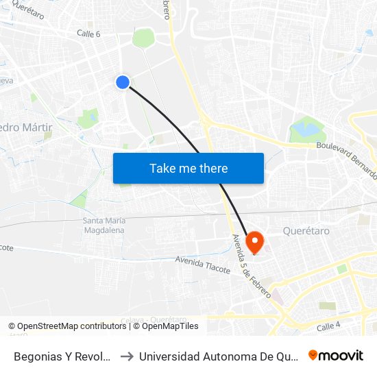 Begonias Y Revolución to Universidad Autonoma De Querétaro map