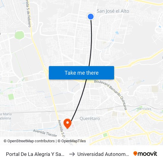 Portal De La Alegría Y Santiago Tlatelolco to Universidad Autonoma De Querétaro map