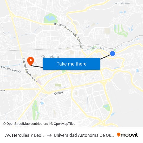 Av. Hercules Y Leon XIII to Universidad Autonoma De Querétaro map