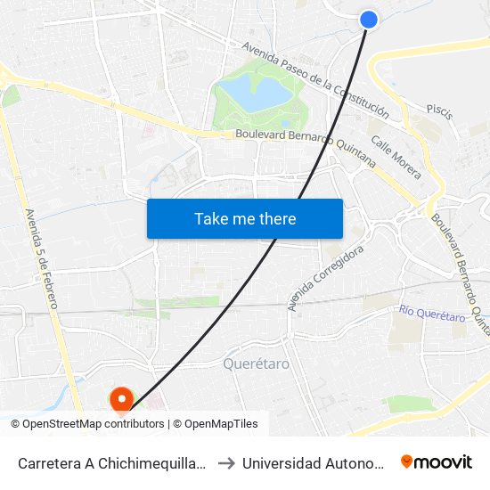 Carretera A Chichimequillas Y Priv. Moctezuma to Universidad Autonoma De Querétaro map