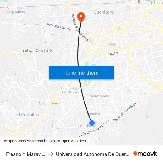 Fresno Y Maravillas to Universidad Autonoma De Querétaro map