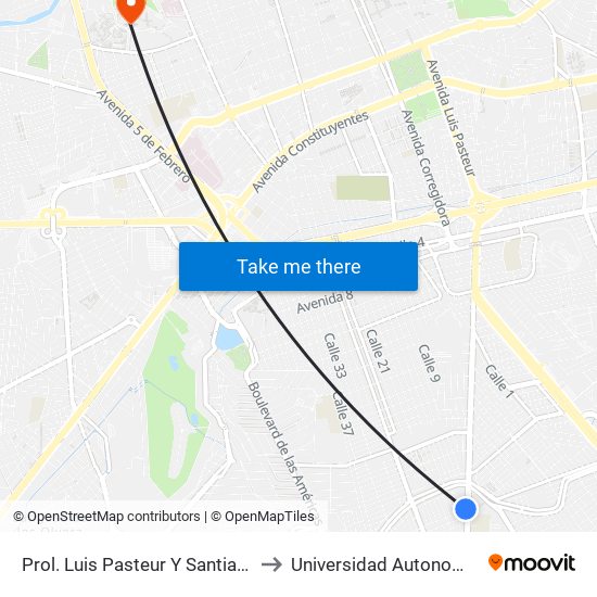 Prol. Luis Pasteur Y Santiago De Compostela to Universidad Autonoma De Querétaro map