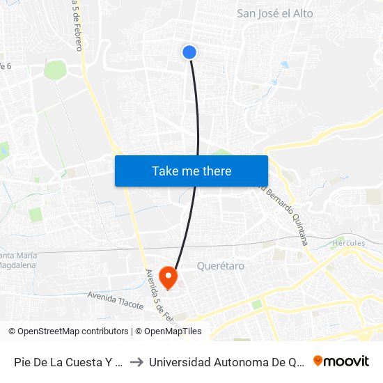 Pie De La Cuesta Y Placer to Universidad Autonoma De Querétaro map