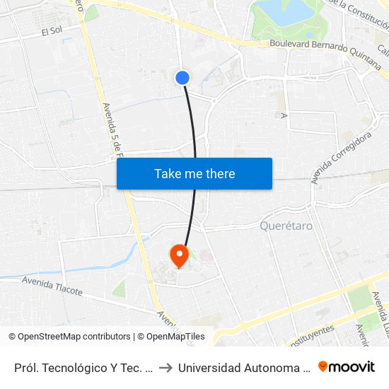 Pról. Tecnológico  Y Tec. De Monterrey to Universidad Autonoma De Querétaro map