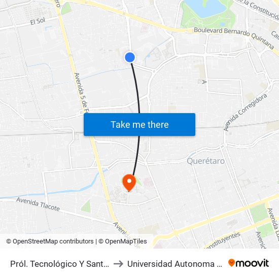 Pról. Tecnológico Y Santos Degollado to Universidad Autonoma De Querétaro map