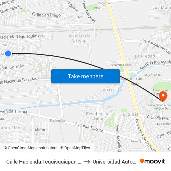 Calle Hacienda Tequisquiapan Y Calle Hacienda Julián Llaguno to Universidad Autonoma De Querétaro map