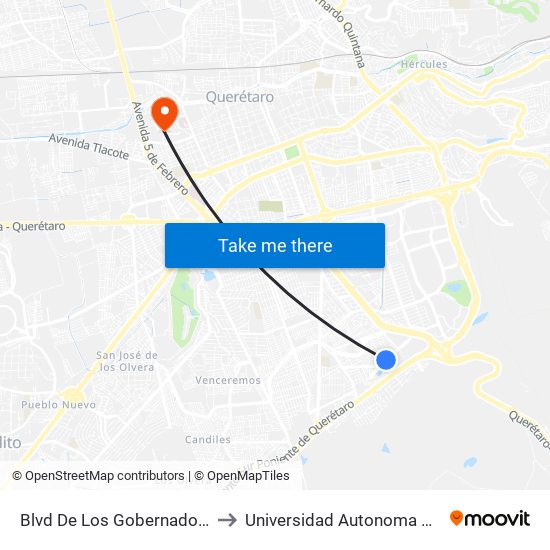 Blvd De Los Gobernadores Y Labna to Universidad Autonoma De Querétaro map