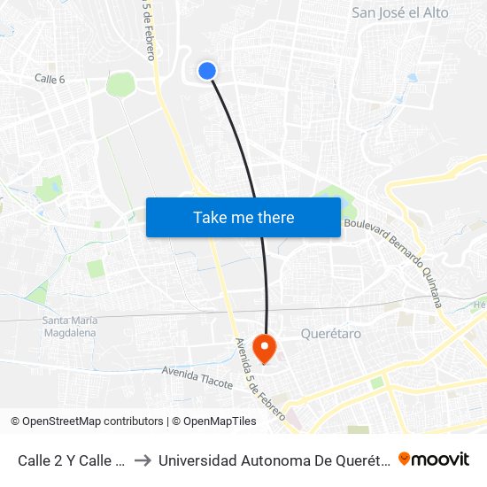 Calle 2 Y Calle 13 to Universidad Autonoma De Querétaro map