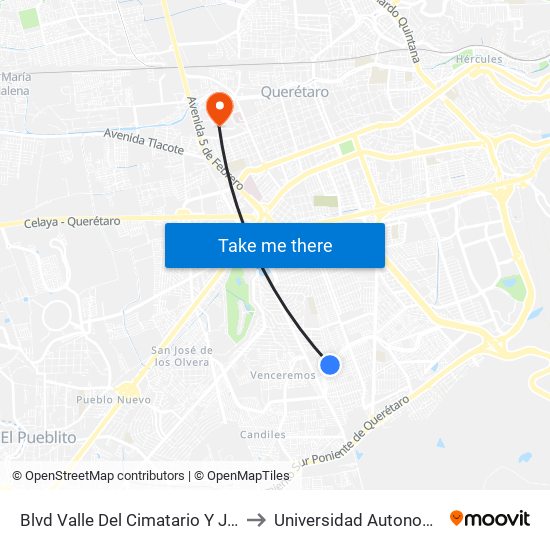 Blvd Valle Del Cimatario Y Jose Maria Truchuelo to Universidad Autonoma De Querétaro map