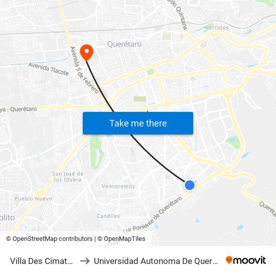 Villa Des Cimatario to Universidad Autonoma De Querétaro map