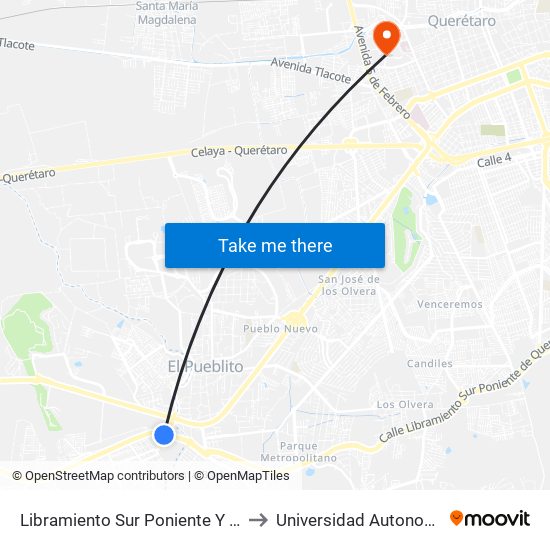 Libramiento Sur Poniente Y Camino A La Negreta to Universidad Autonoma De Querétaro map