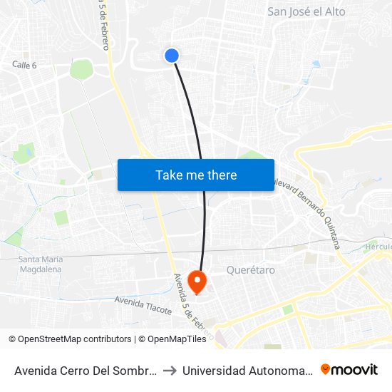 Avenida Cerro Del Sombrerete Y Calle 6 to Universidad Autonoma De Querétaro map