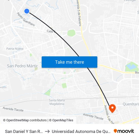 San Daniel Y San Rafael to Universidad Autonoma De Querétaro map