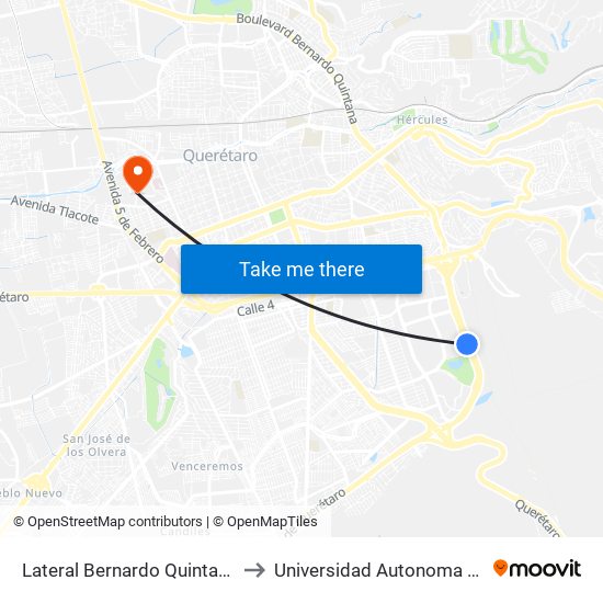 Lateral Bernardo Quintana (Chedraui) to Universidad Autonoma De Querétaro map