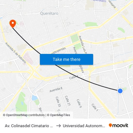Av. Colinasdel Cimatario Y Cerro Culiacán to Universidad Autonoma De Querétaro map