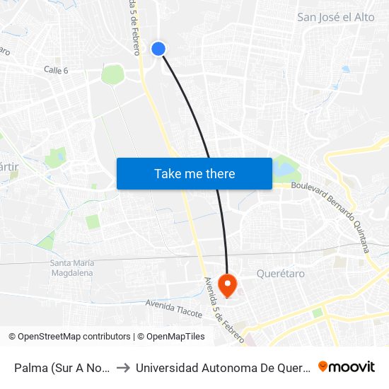 Palma (Sur A Norte) to Universidad Autonoma De Querétaro map