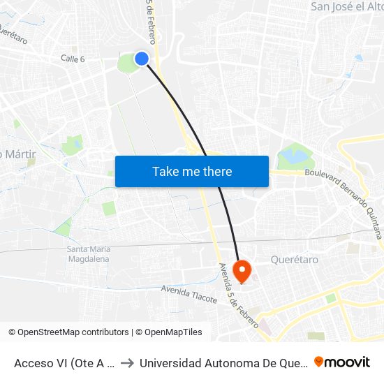 Acceso VI (Ote A Pte) to Universidad Autonoma De Querétaro map