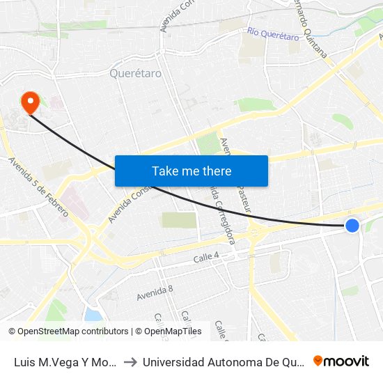 Luis M.Vega Y Monrroy to Universidad Autonoma De Querétaro map