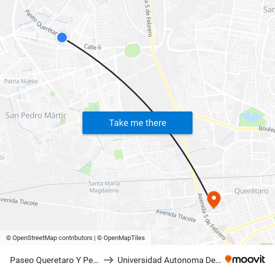 Paseo Queretaro Y Peña Blanca to Universidad Autonoma De Querétaro map